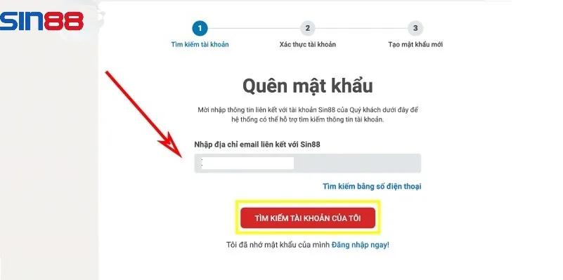 Lấy lại mật khẩu tài khoản SIN88